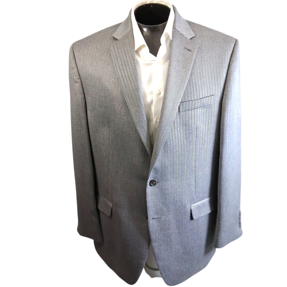 Chaps Mens Blazer 46L Grey Herringbone Two Button Sport Coat Classic